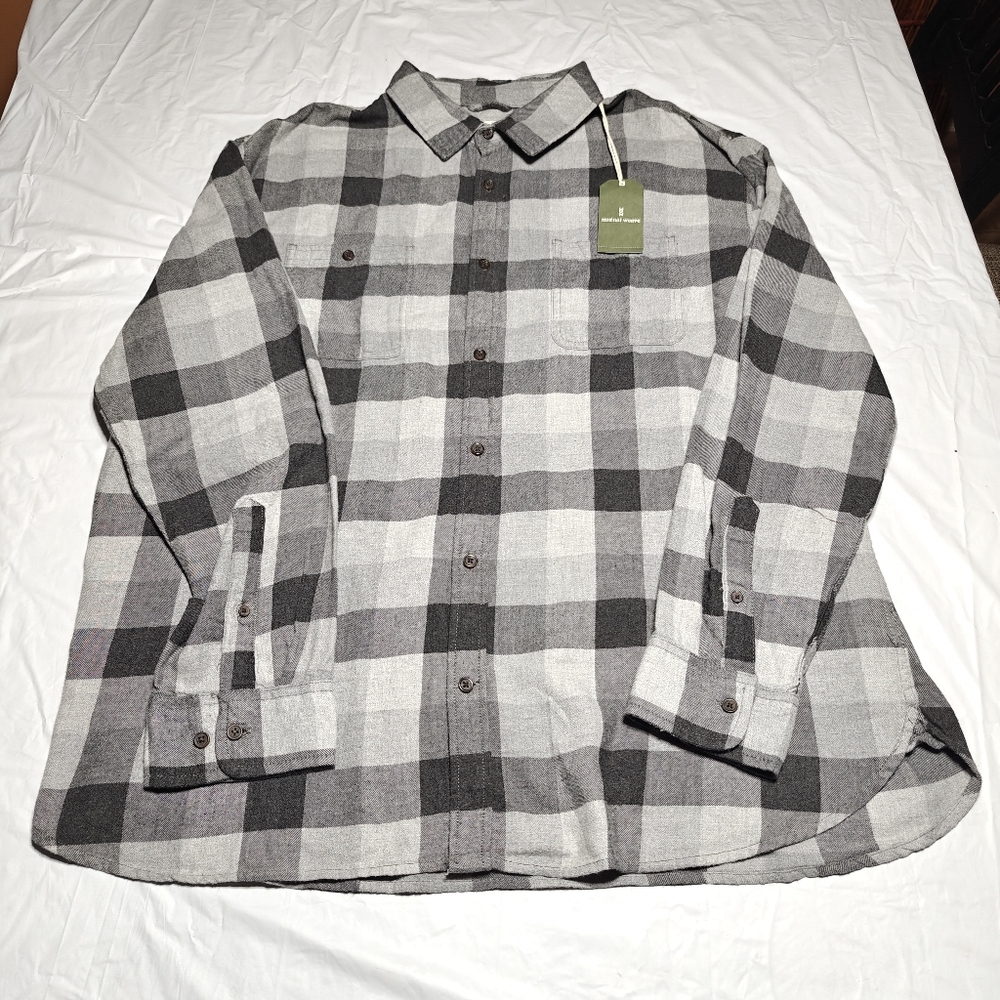 Mutual Weave Men's Long Sleeve Plaid Flannel Shirt Size XXL Grey/Black Button Up